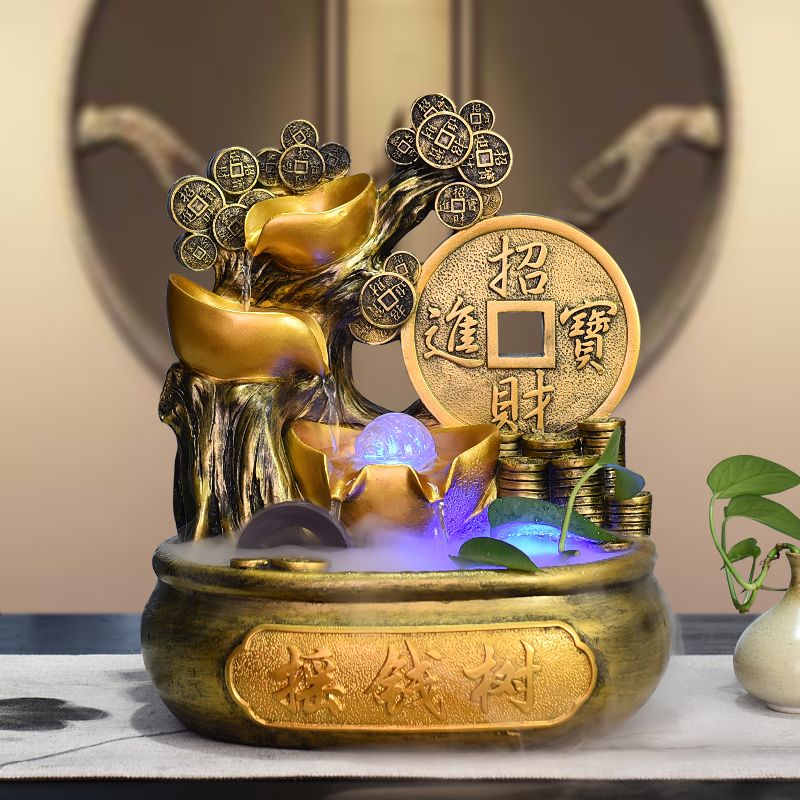 招财树风水轮流水生财循环水开业礼品聚宝盆发财树摇钱树流水摆件