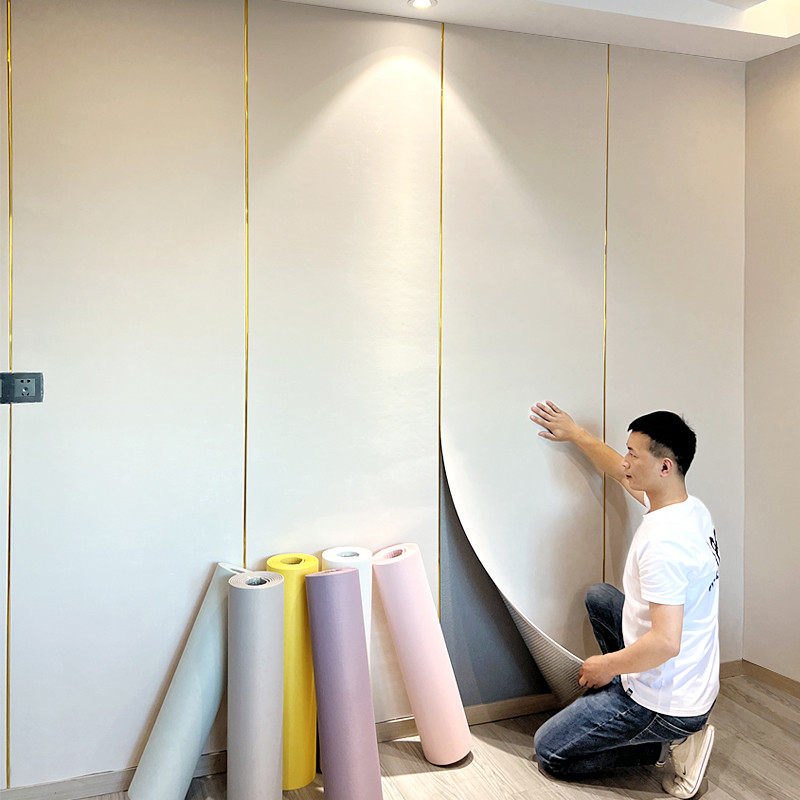 墙布自粘奶油色卧室客厅墙纸防水床头软包墙板装饰电视背景墙壁布