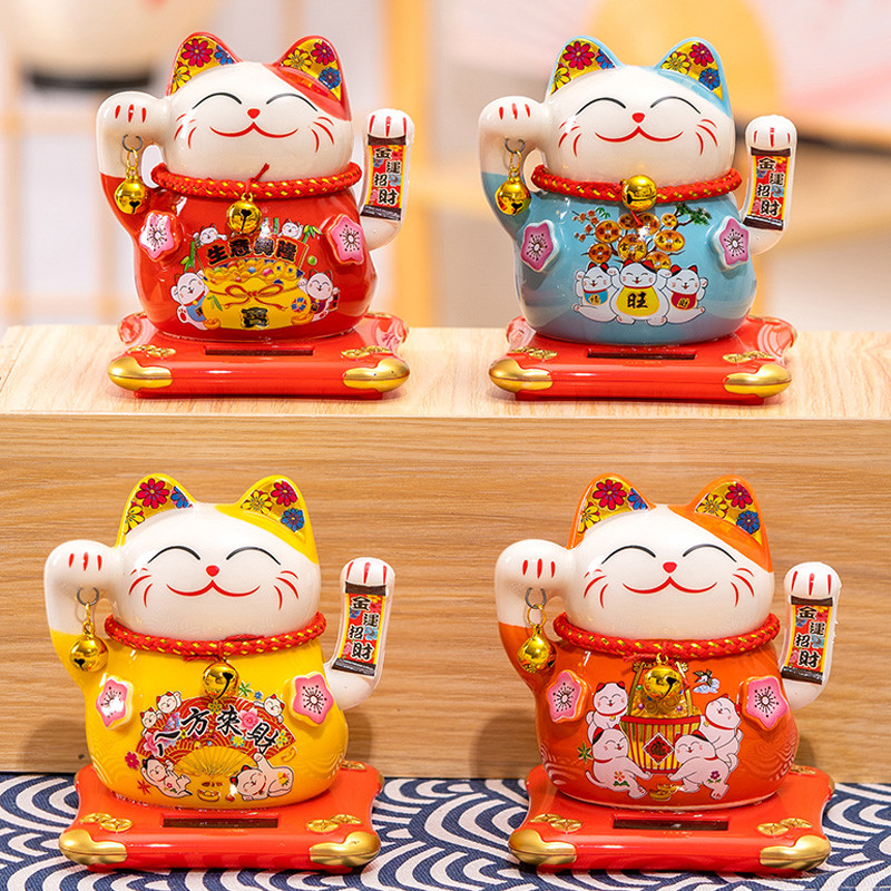 招财猫太阳能摇手车载小摆件自动招手家居客厅店铺开业桌面礼
