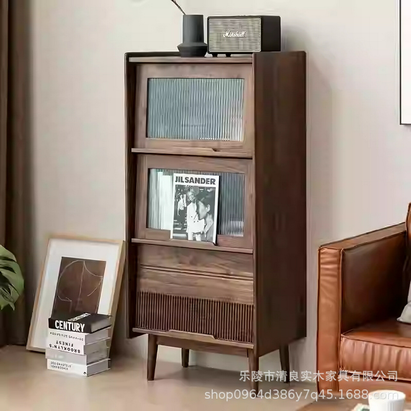 北美黑胡桃实木书柜北欧书架小户型餐边柜储物柜沙发旁边的边柜子