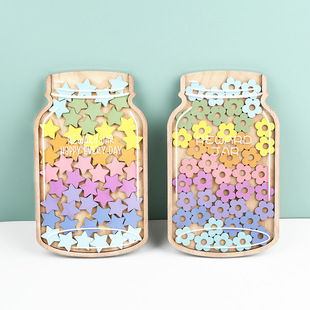 新款 儿童星星奖励罐积分奖励学习自律奖励罐25个星星木质摆件