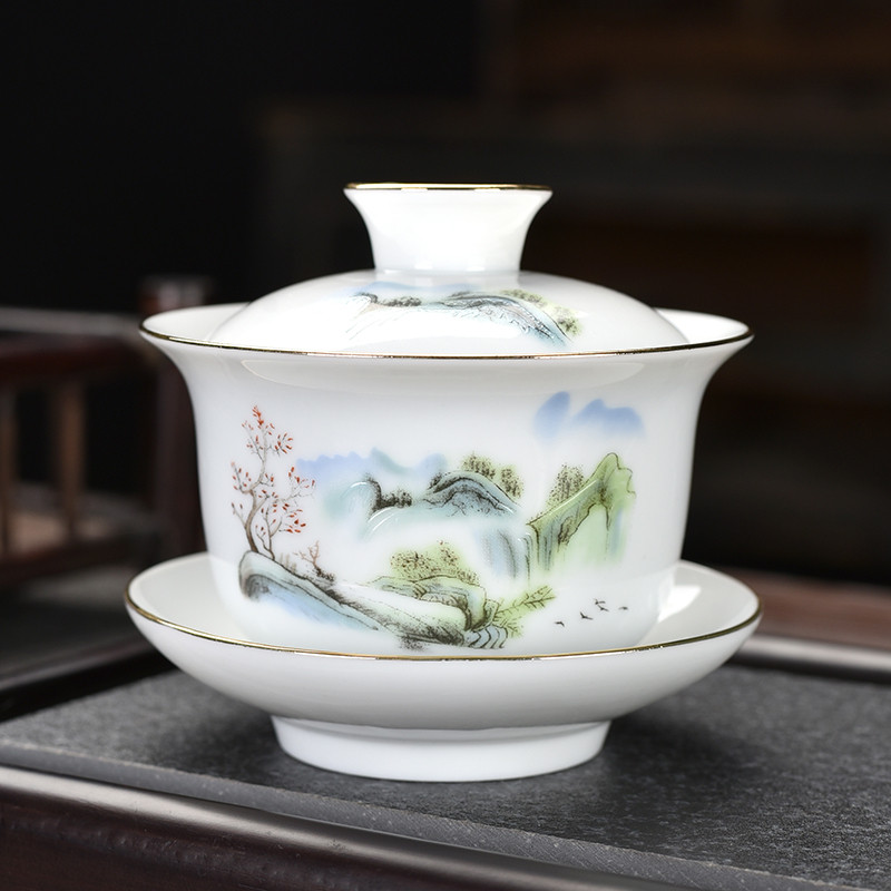 三才盖碗陶瓷敬茶杯单个冲茶盖碗大号办公家用茶具套装配件青