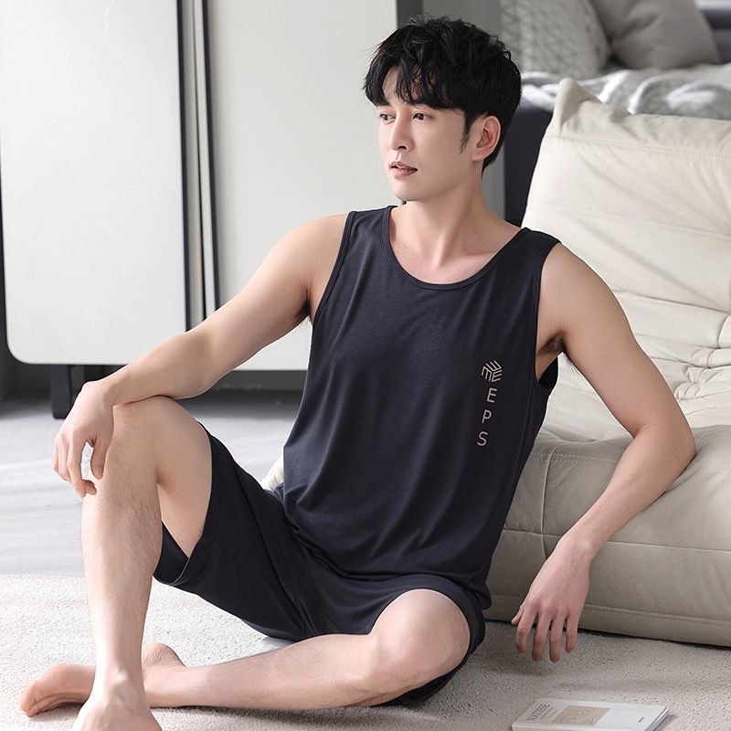 南极人睡衣男士莫代尔夏季背心短裤套装无袖加大码薄款冰丝家居服