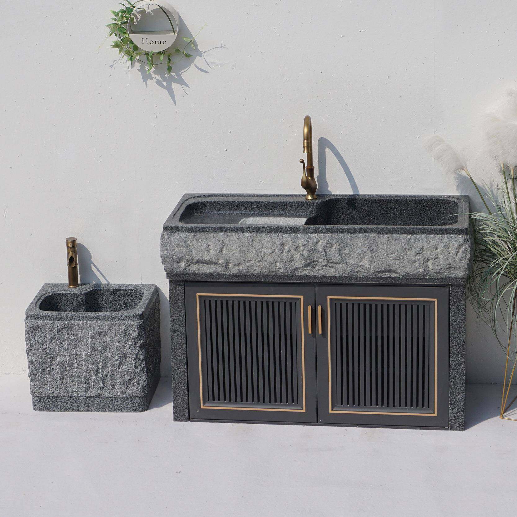 户外水池台盆室外石材洗手台大理石一体洗衣盆庭院石头洗手池水槽