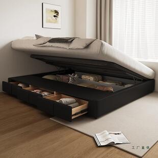 卡得利黑色无床头床榻榻米储物收纳带抽屉小户型省空间侧开排骨架