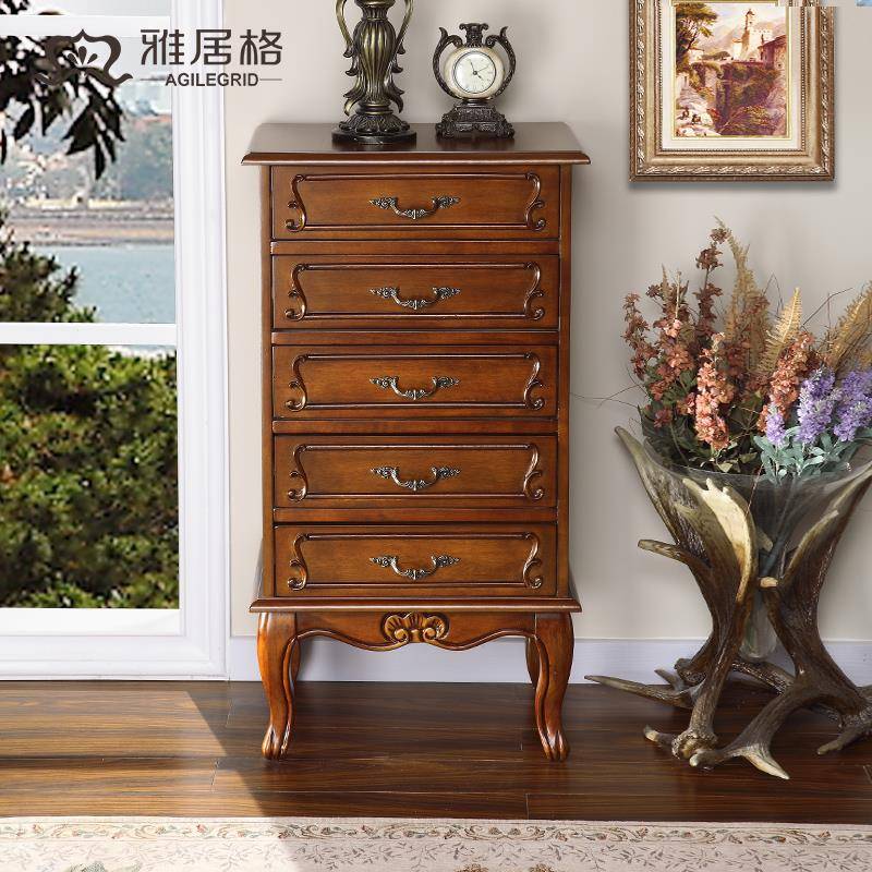 7K美式实木仿古五斗柜复古欧式储物柜五斗橱首饰收纳柜PD3