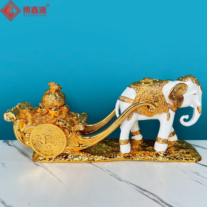 树脂电镀工艺品大象拉钱币车摆件欧式家居客厅办公室送礼装饰品