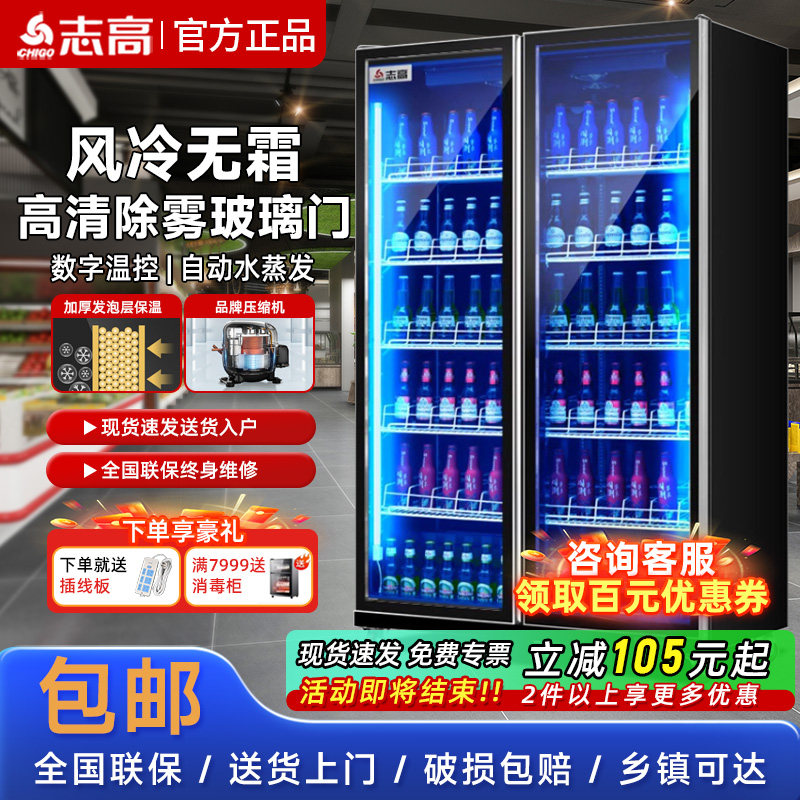 志高网红酒水展示柜双开门冷藏柜酒吧商用饮料保鲜柜式冷柜冰箱