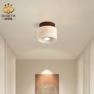 迪格雅日式侘寂风奶油黄洞石吸顶灯创意复古玄关道走廊衣帽间灯具
