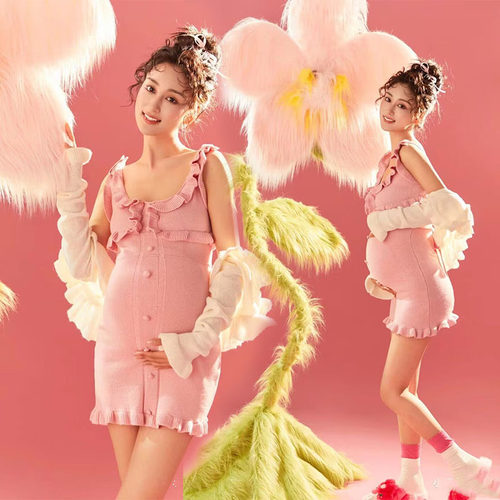 影楼孕妇拍照服装夏季小清新俏皮可爱针织套装孕妇照写真摄影衣服