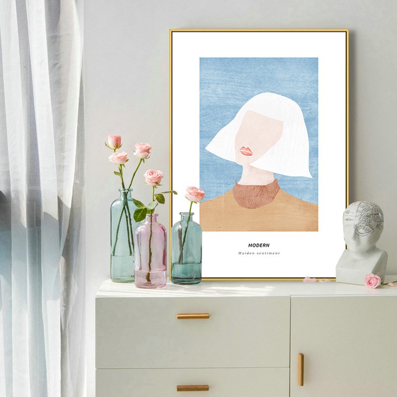 人物装饰画抽象艺术卧室床头壁画粉D红in梦幻少女心房间网红挂画图片