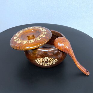 新带盖炒米碗蒙古族特色餐具藏式木碗实木碗纯手工制作蒙古木碗