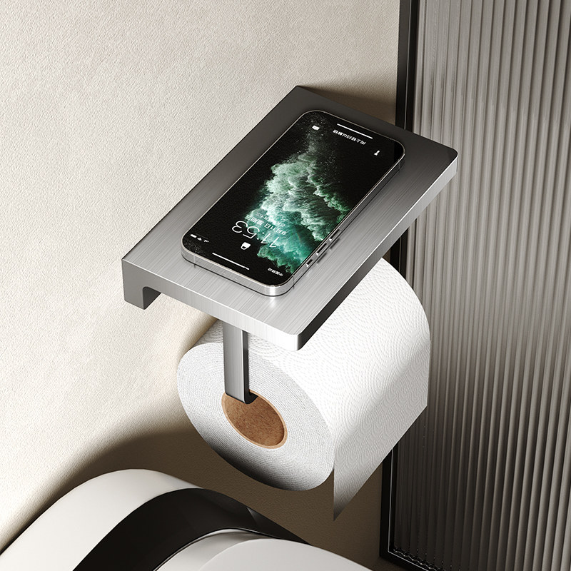 全铜拉丝枪灰厕纸k架壁挂式卷纸器卫生间厕所手机架酒店工程手纸