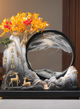 时来运转发财树流沙画摆件新中式客厅办公室玄关装饰品乔迁礼物