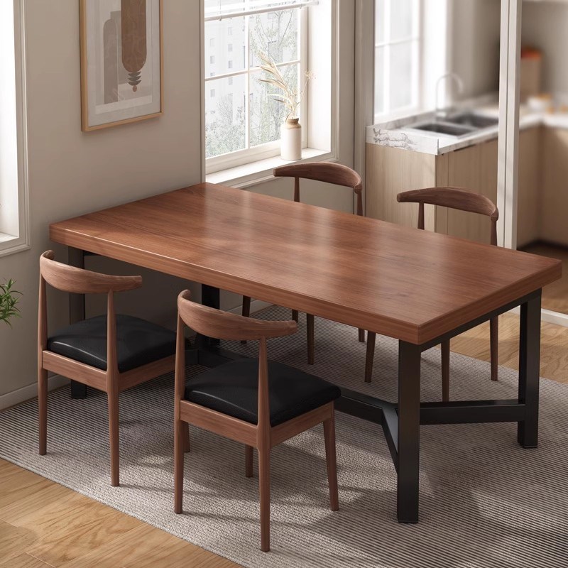 家用小户型客厅餐桌长方形一桌四椅组合餐饮商用大板桌快餐店桌椅