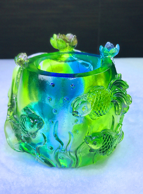 连年有余鱼笔筒摆件高档琉璃工艺品书房店铺办公室桌面摆实用礼品