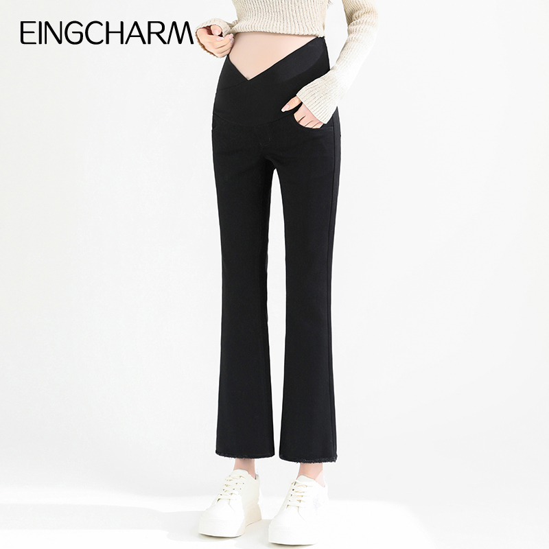 孕妇裤子春秋外穿九分低腰喇叭裤秋冬小个子大码黑色微喇长裤春装