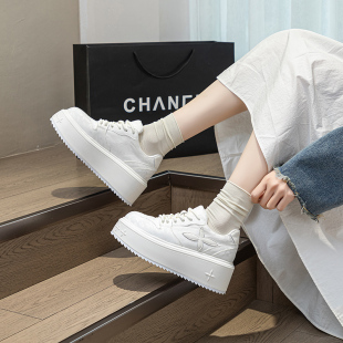 中国风2025春季新款国风小白鞋跟D高7CM小个子女鞋时尚百搭休闲鞋