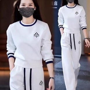 纯棉女士运动套装女春秋2024新款时尚洋气休闲长袖卫衣两件套