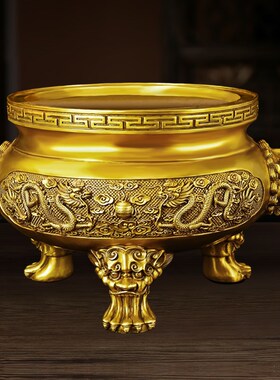 纯铜双龙摆件双龙戏珠龙凤香炉大号家用供奉祠堂工艺品九龙炉五龙