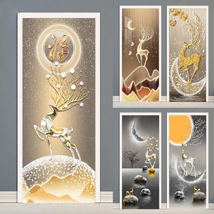 新款 饰卧室衣柜移门整张自粘房门旧门改造遮丑贴画 麋鹿门贴纸装