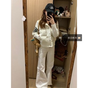 大码拼接针织短款羽绒棉服女秋冬季新款修身加厚保暖面包服外套潮