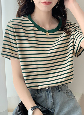 条纹哺乳T恤上衣夏季外出休闲百搭辣妈款产后月子期喂奶衣服夏装
