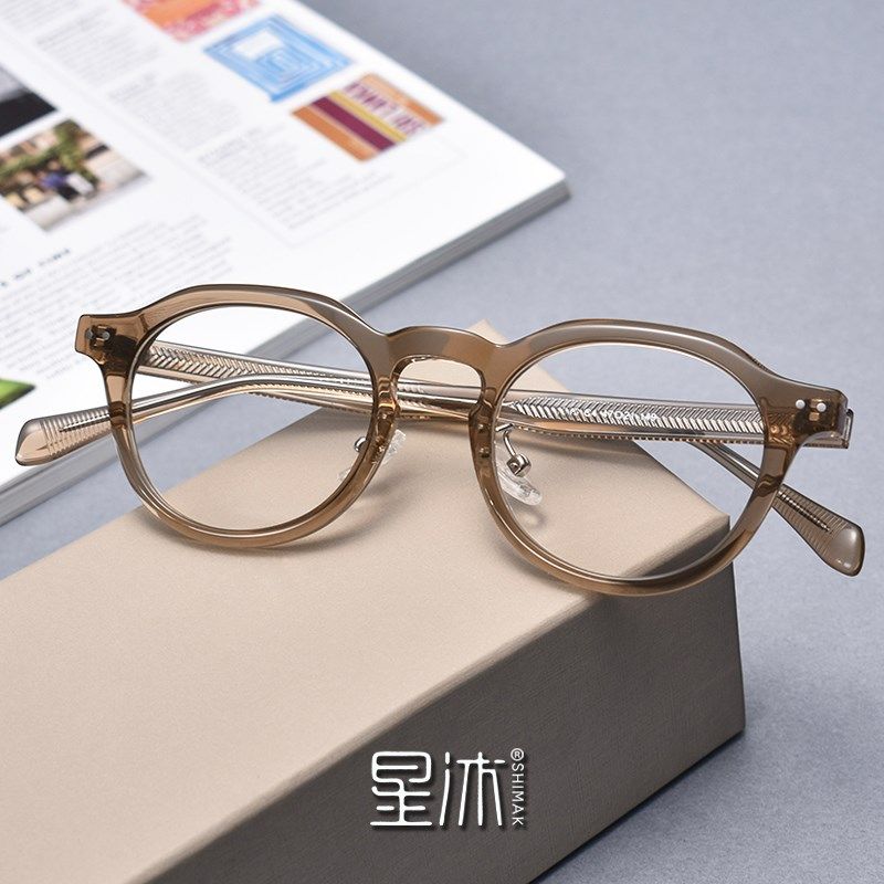 超轻梨形近视眼镜框女款板材独立鼻托时尚气质茶色级文艺防蓝光