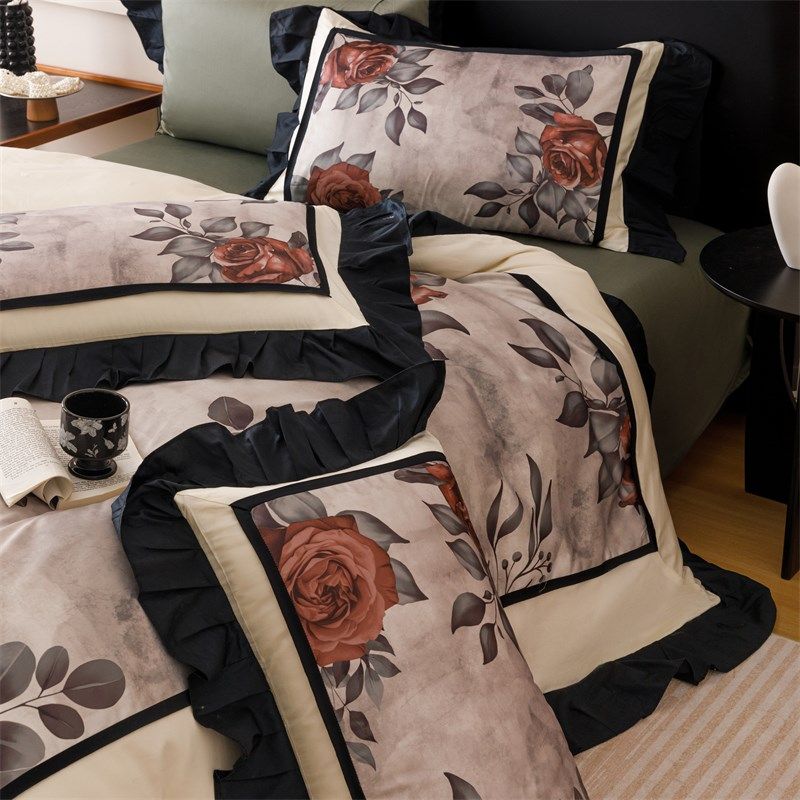 A类母婴级120支纯棉四件套美式复古轻奢全棉亲肤柔软被套床上用品