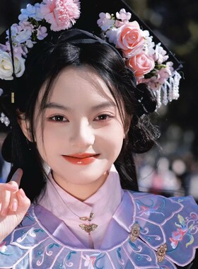 泉州簪花学士帽头饰材料包diy成品汉服女童浔埔簪花围发饰儿童