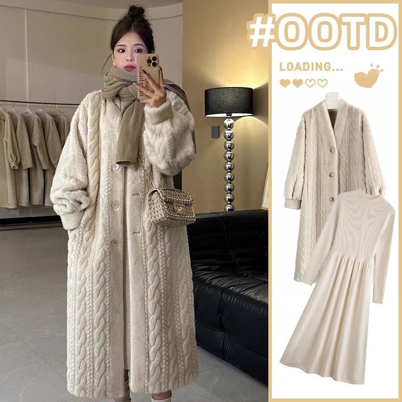 204新款孕妇装秋冬高级感外穿宽松时尚洋气加厚长款外套裙子套装