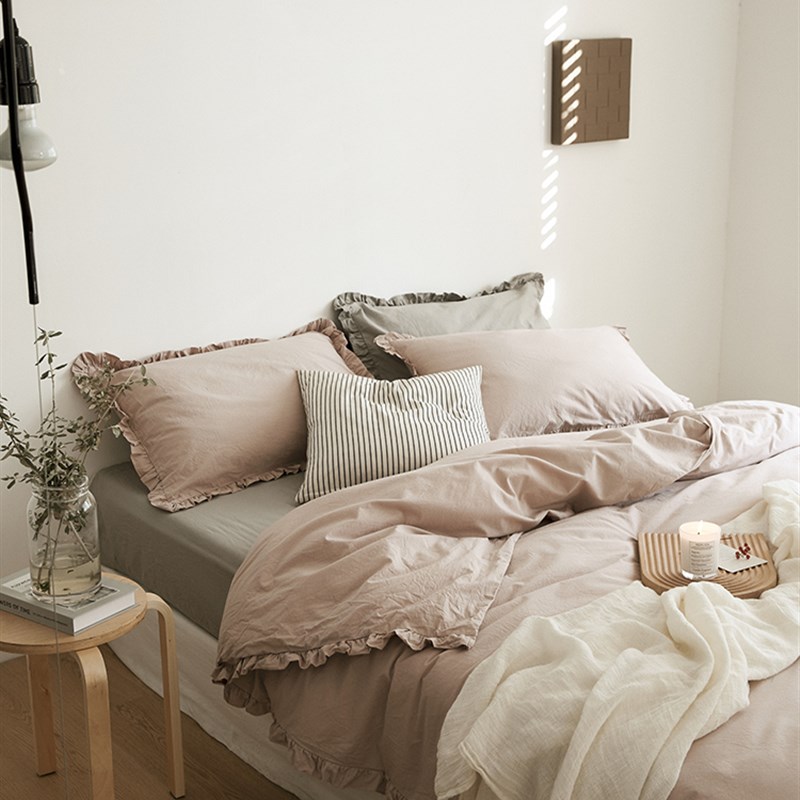 韩式风简约全棉床品四件套褶皱花边公主风纯棉双人被套床上三件套