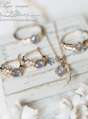 烟雨天青 NJ圣诞限定天然堇青石拉长石精致复古925银戒指项链耳圈