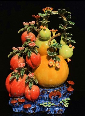 石湾公仔陶瓷葫芦摆件创意家居客厅博古架电视柜植物饰品新居礼品