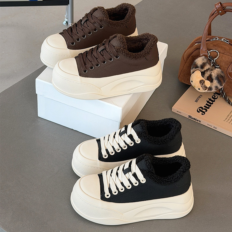 真皮厚底加绒保暖女棉鞋