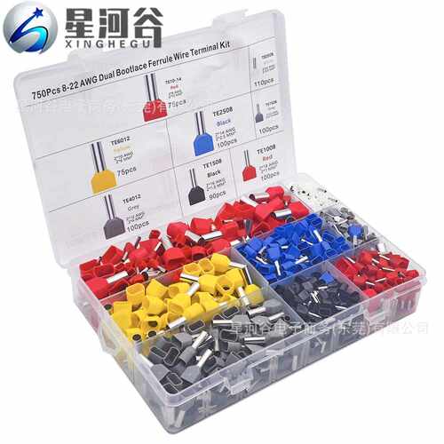 750PCS铜TE双线管型端子预绝缘端子管型接线端子压线端子