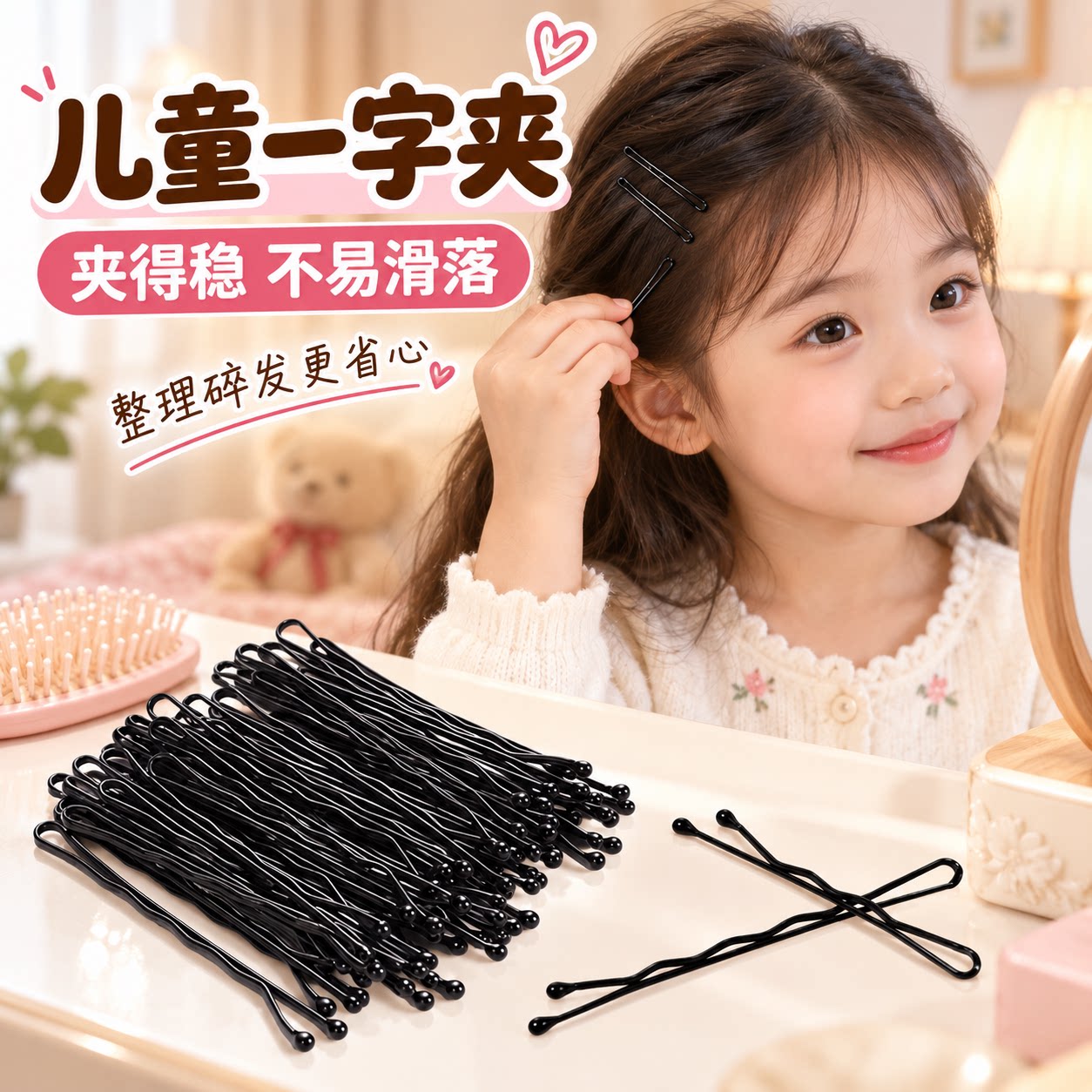 黑色钢弧形刘海一字侧边夹碎发夹子头饰头发卡子女铁丝u型夹简约