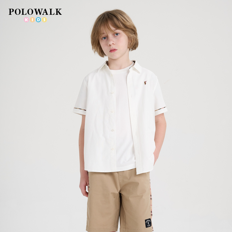 POLOWALK童装2025新品夏季衬衫男童短袖上衣衬衣舒适时尚