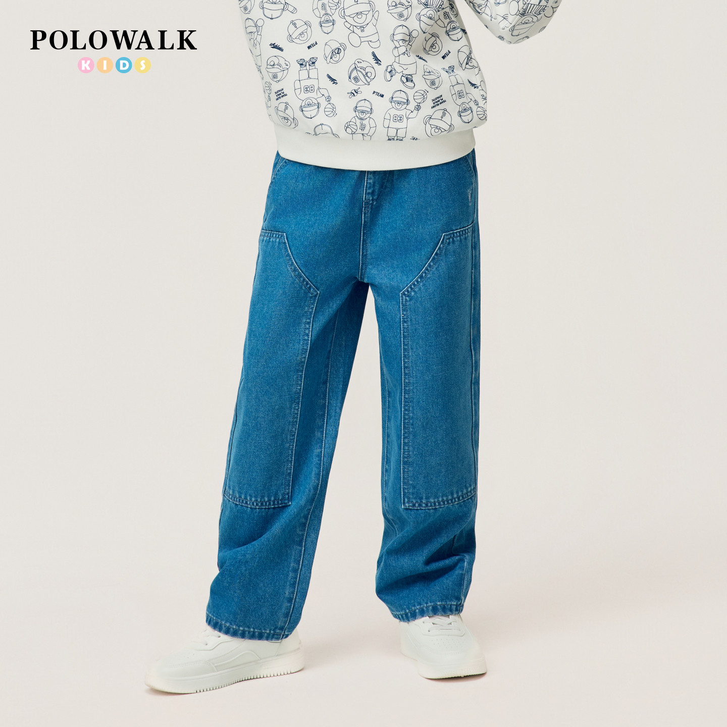 POLOWALK童装男童牛仔裤2026春季新品中大童直筒运动裤休闲长裤