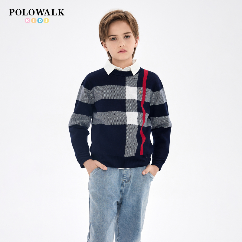 POLOWALK男童长袖圆领套头针织衫