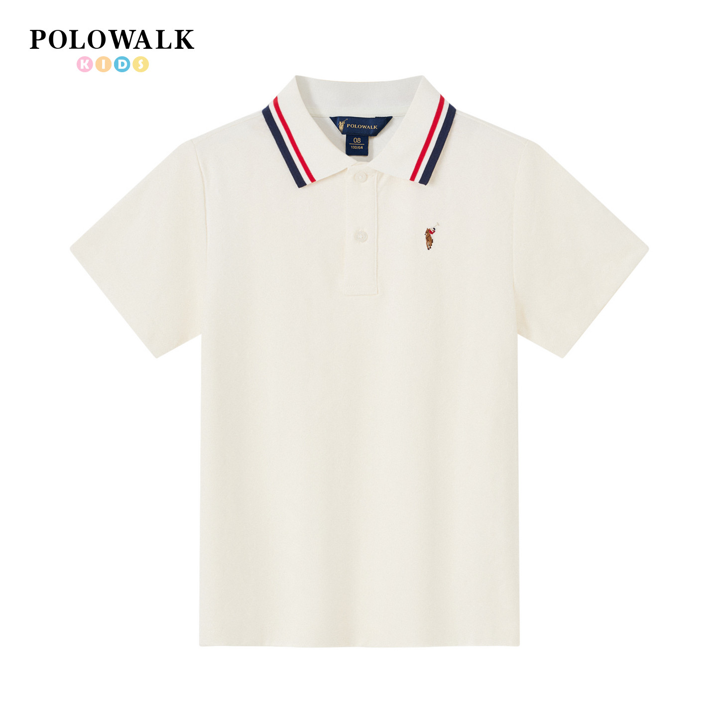 POLOWALK童装2026夏季新品男童短袖T恤条纹翻领POLO衫刺绣儿童装