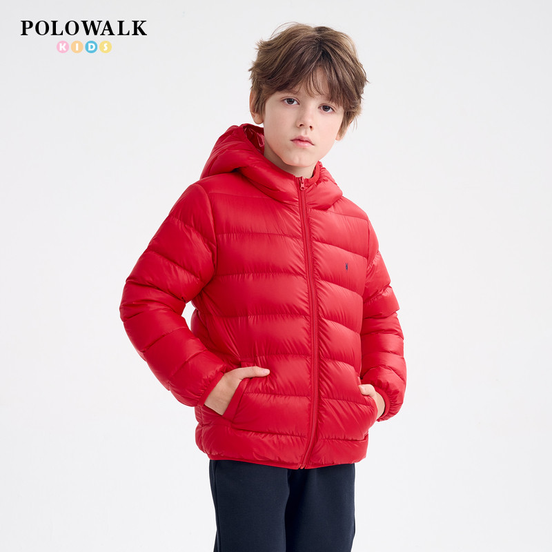 POLOWALK童装儿童红色羽绒服连帽轻薄外套2025冬装男童女童潮上衣