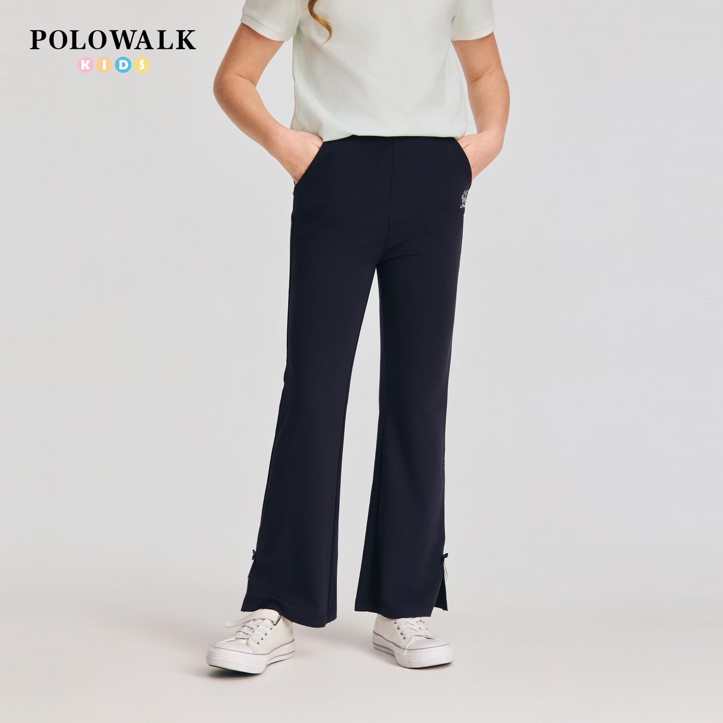 POLOWALK童装2026夏季新品女童休闲裤儿童裤装针织宽松直筒长裤子