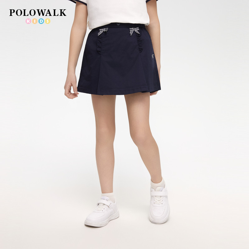 POLOWALK童装女童短裙2026夏季新品刺绣logo裙子系蝴蝶结半身裙