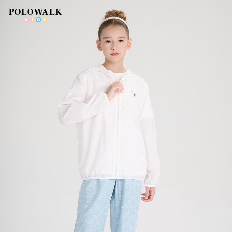POLOWALK童装2025新品夏季外套衣女童外套白色上衣渐变拉链