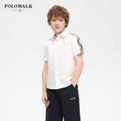 短袖 POLOWALK童装 新品 2026夏季 牛津纺翻领衬衣中大童外套 男童衬衫