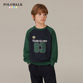 POLOWALK童装 男童卫衣2026春夏新品 圆领套头外套撞色休闲百搭上衣