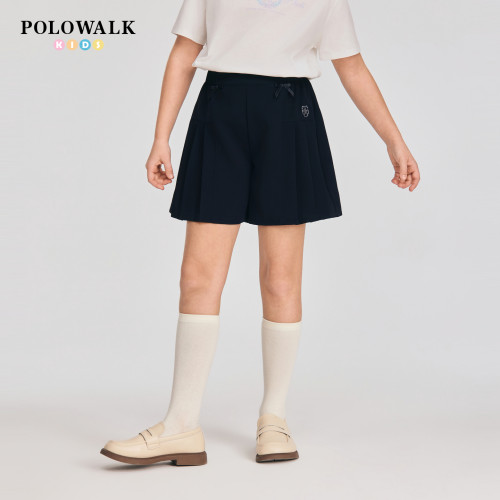 POLOWALK童装2026夏季新品女童短裤松紧腰宽松裤子百褶边A字短裤