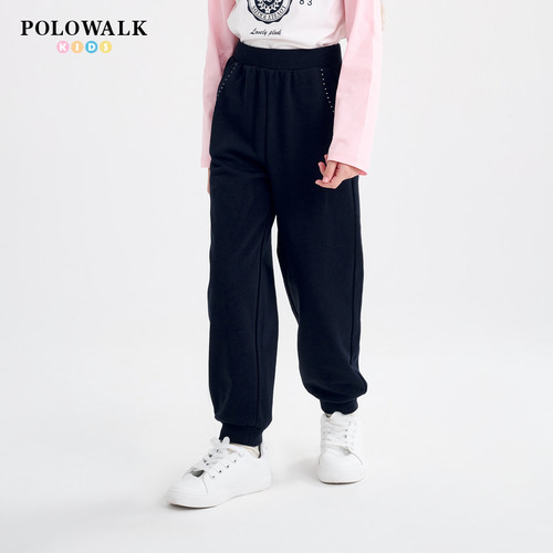 POLOWALK女童撞色小毛圈休闲卫裤