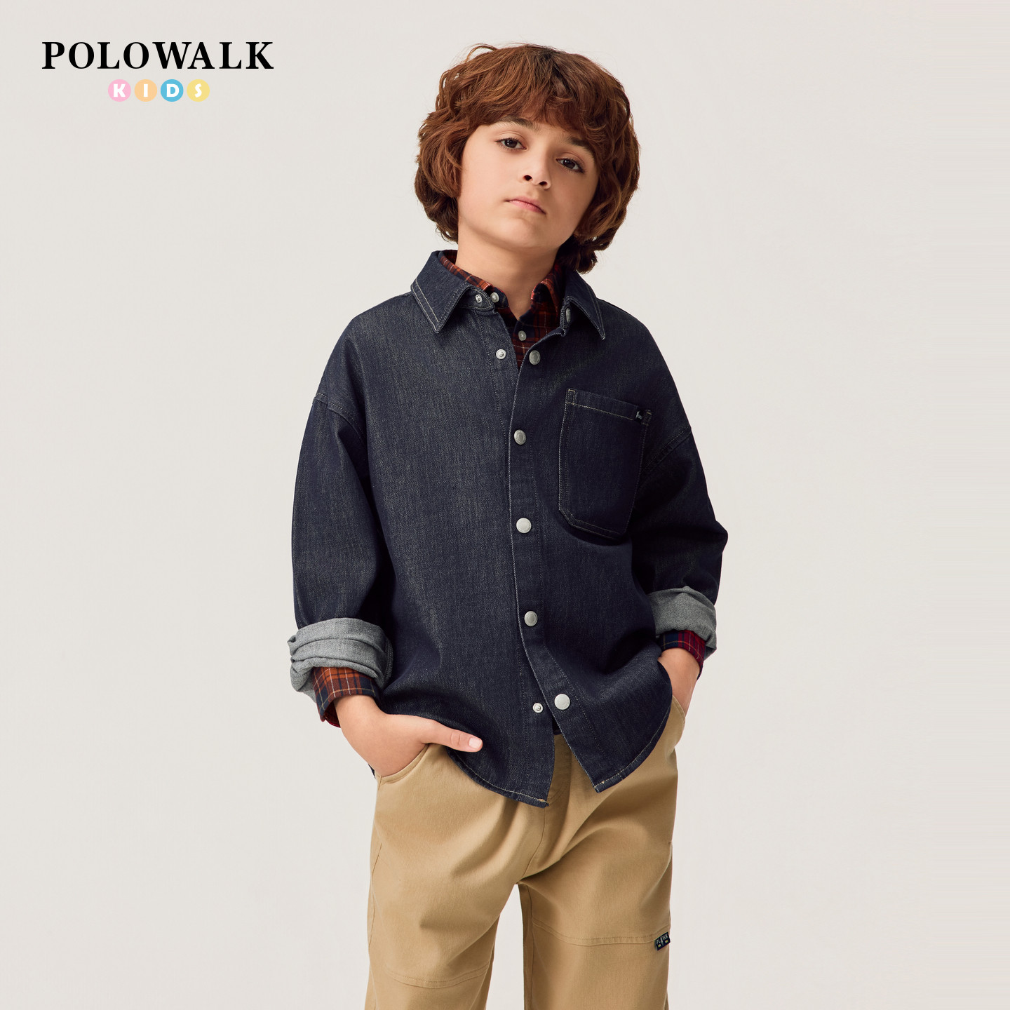 POLOWALK男童牛仔外套时尚翻领图片